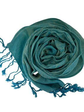 Pashmina Turquoise Scarf Fringed Wrap Lightweight Elegant Soft 27in x 65in NEW